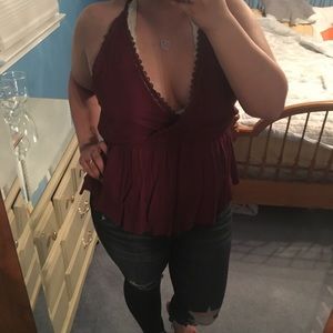 Burgundy low cut tank top from Brandy Melville